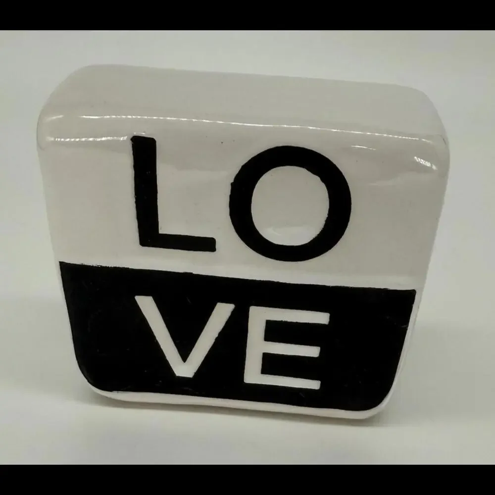 Retro Ceramic LOVE Block - Minimalist Black & White Decor
